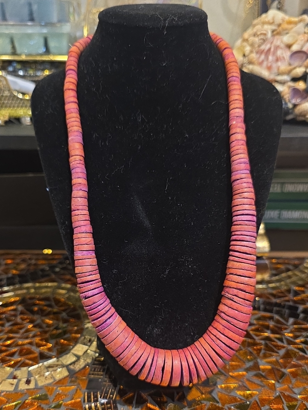Vintage Pink and Orange Heishi Disc Necklace